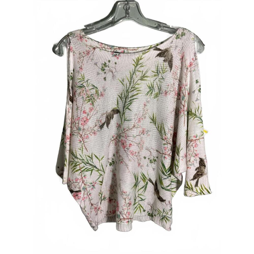 Collezioni Leonardi Floral Print Lightweight Sweater with Open Sleeves
